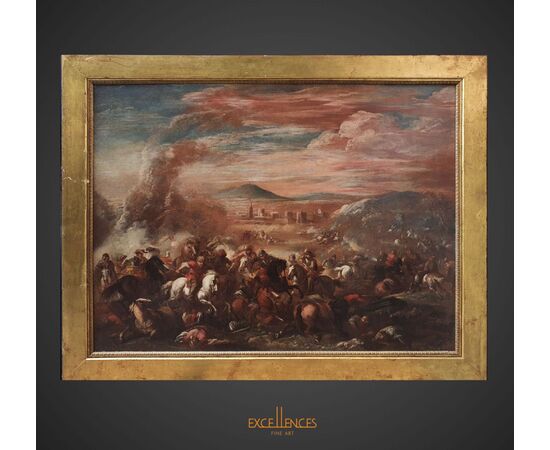 Francesco Monti, antico dipinto scena di battaglia 