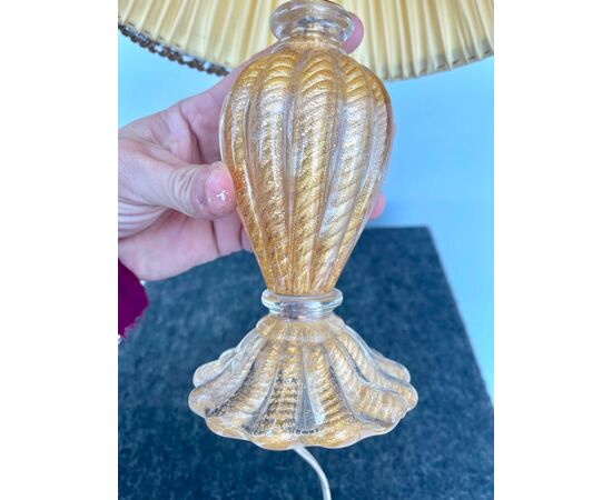 Abat-jour lamp in heavy &#39;gold cordoned&#39; glass Barovier manufacture     