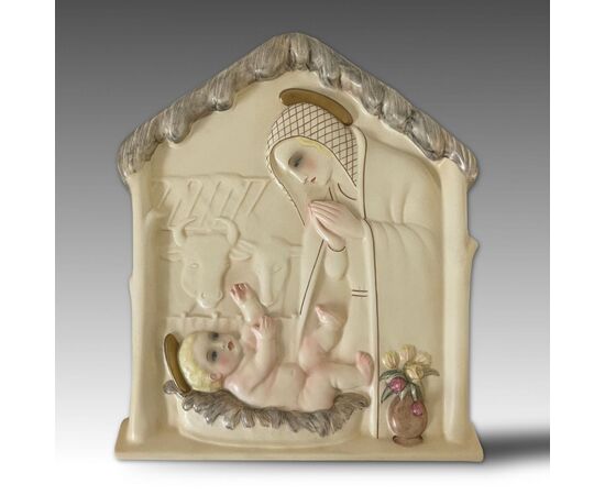 LENCI, Nativity, Painted ceramic bas-relief plaque     