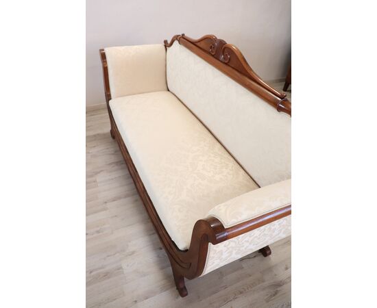 Antique Charles X sofa in walnut RESTORED NEW FABRIC antiques Sec XIX &#39;800     