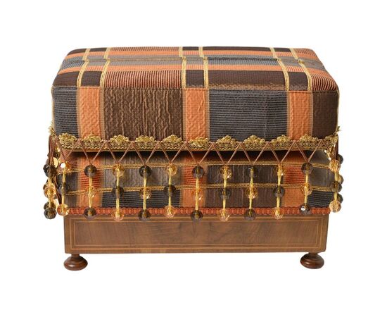 Antique English upholstered stool - O / 4816 -     