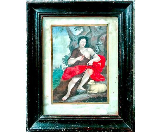 Small painting, tempera on paper, young Saint John the Baptist with lamb     