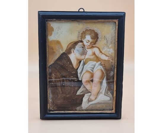 Dipinto su vetro raffigurante sant Antonio e gesu