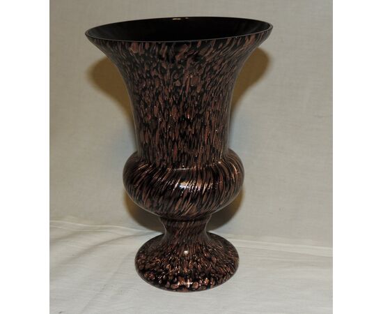 Vase in black and copper worked glass     