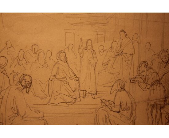 Alessandro Guardassoni (1819-1888) Disegno grafite su carta scena storico\religiosa