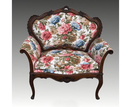 Antique Louis XV Venetian armchair in solid walnut     