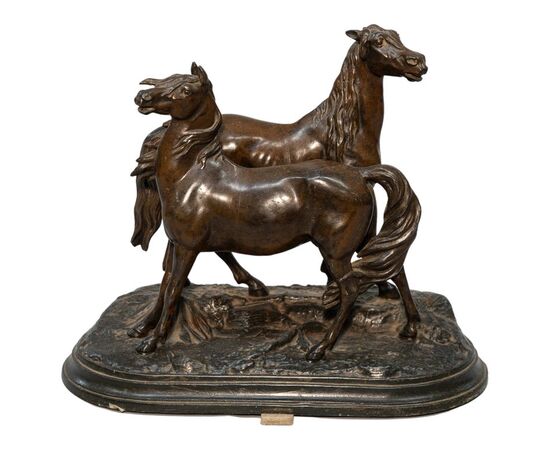 Statua francese in bronzo con cavalli - O/2677 -