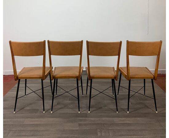 Group of 4 vintage 60s iron eco-leather chairs     
