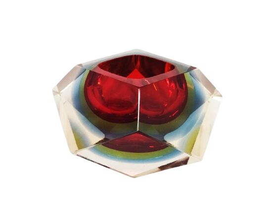 1960s Astonishing Red and Blue Ashtray or Catchall By Flavio Poli for Seguso. Made in Italy