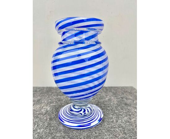 Vase in submerged milky and blue filigree glass.Seguso manufacture.Murano.     
