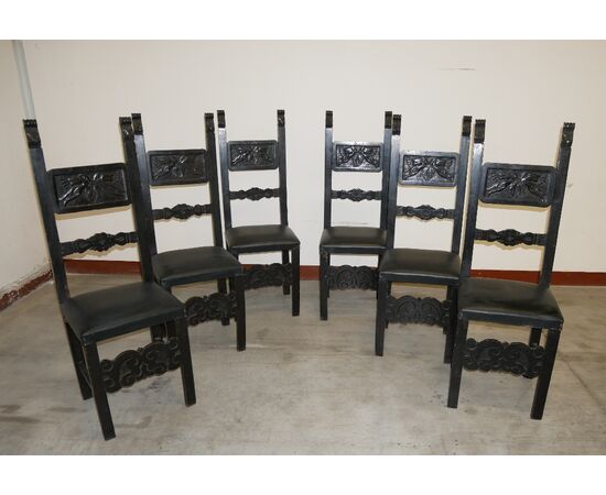 Six Renaissance-style chairs. 1930s era     