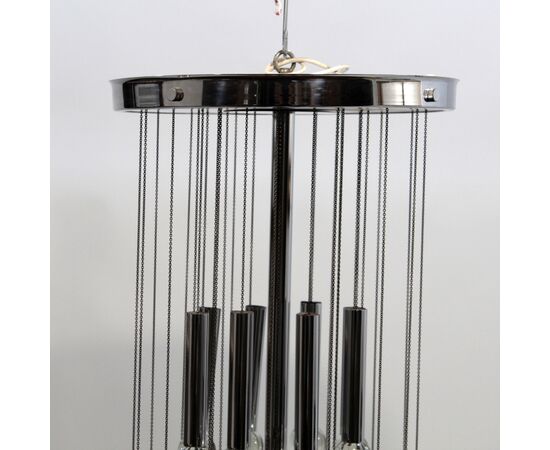 Gaetano Sciolari, lampadario acciaio cromato vetro design anni '70