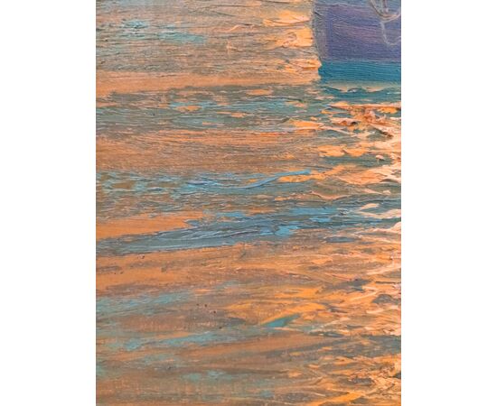 Quadro mare con barca pescatori - dipinto olio su tela - marina - primi 900