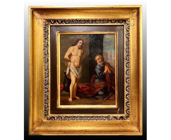 “Cristo alla colonna con San Pietro”, olio su rame XVII sec.