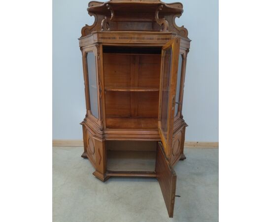 Showcase in walnut double body with riser - late 19th century - sideboard display cabinet     