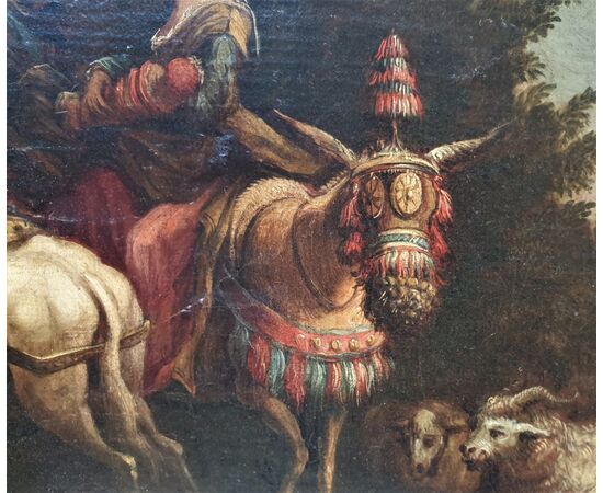 Seguace di Pietter Bodding Van Laer "Cavalli e cavalieri alla fonte"