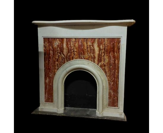 chm716 - white marble fireplace, 1930s, cm l 124 xh 118 x d. 20     