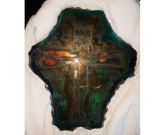 Angelo Bragalini (1913- 1994) Placca in vetro con Cristo. Misure cm 42x36