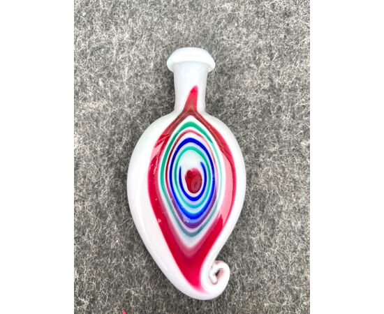 &#39;Flame&#39; jar in milky and red cased glass with concentric multicolored inserts.Murano     