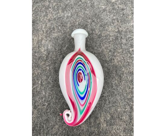 &#39;Flame&#39; jar in milky and red cased glass with concentric multicolored inserts.Murano     