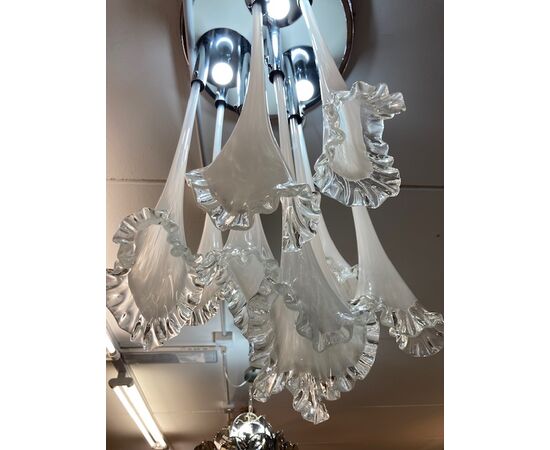 Amazing 70&#39;s Venini “Calle“ Murano glass and metal chandelier. Vintage chandelier true design     