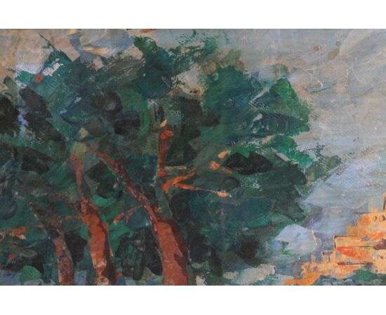 Ancient painting Landscape F. Romano XIX century. Oil painting on canvas. 77 cm x 56 cm     