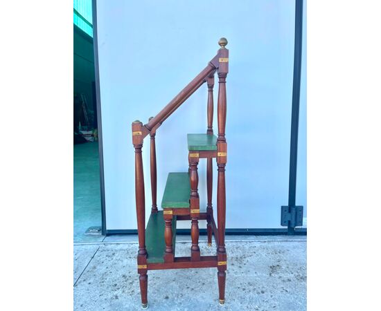 Library ladder in walnut with three steps covered in leather Italy     