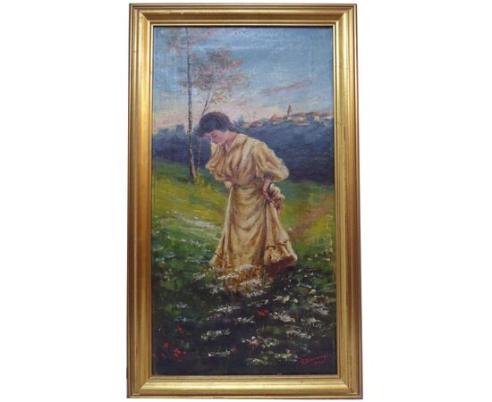 &quot;FEMALE FIGURE IN A FLOWERING MEADOW&quot; - G. BACCARANI 1905     