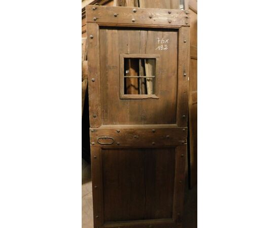 ptir442 - rustic door with chestnut wood window, 19th century. meas. cm l 76 xh 192     