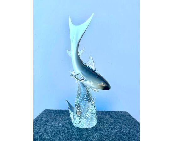 Sharkfish in heavy submerged glass with bullicant base.Seguso.Murano.     