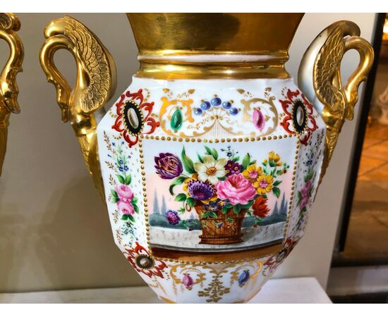 Pair of Porcelain Vases Old Paris France 19th century     