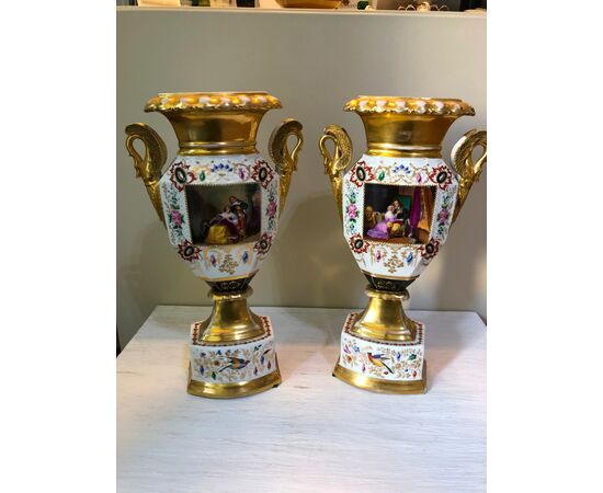 Pair of Porcelain Vases Old Paris France 19th century     