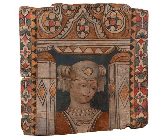 Profile of a noblewoman, tempera on Cremona panel     