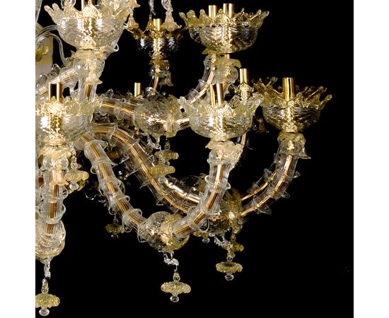 Lampadario in vetro di Murano Cristallo Oro, stile Rezzonico.