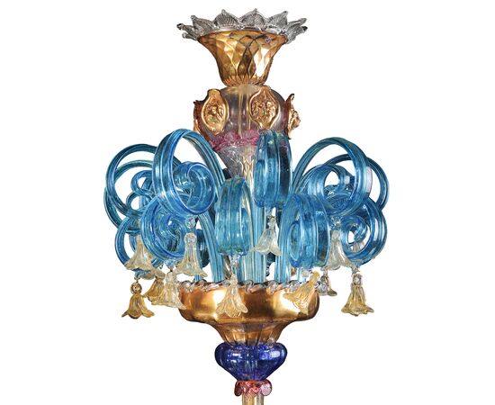 Lampadario in vetro di Murano multicolore, stile Rezzonico.
