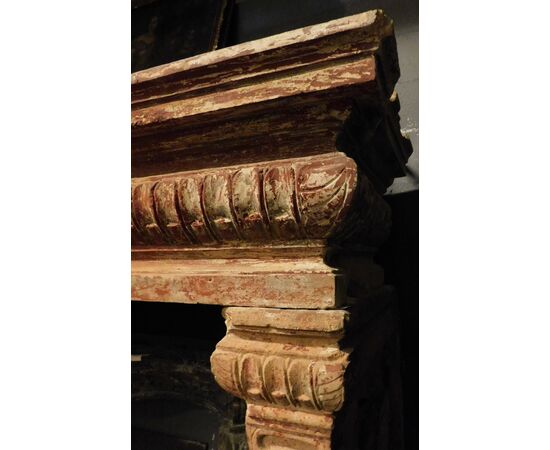 chp348 - monumental stone fireplace, period &#39;5/600, meas. max cm l 256 xh 190     
