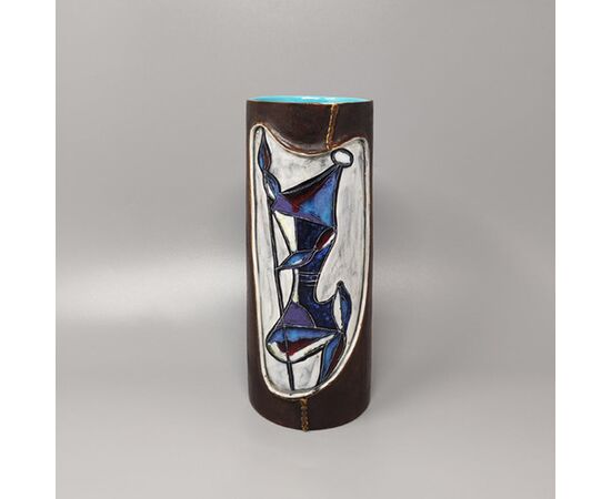 1950s Gorgeous Marcello Fantoni Ceramic Vase Encased in Leather. Made in Italy