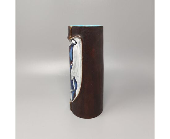 1950s Gorgeous Marcello Fantoni Ceramic Vase Encased in Leather. Made in Italy