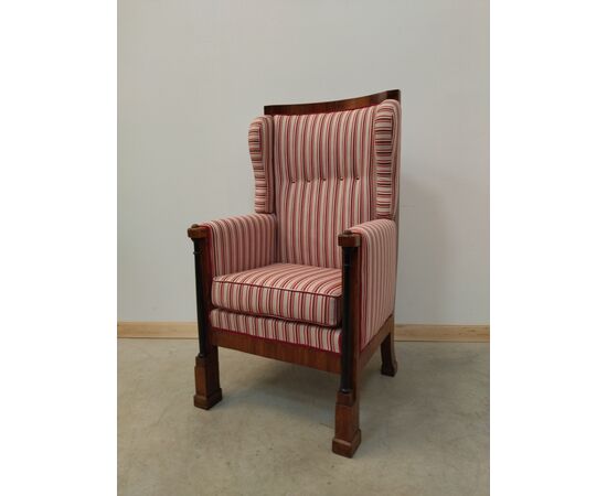 Empire armchair in walnut full column - period 800 - throne high chair     