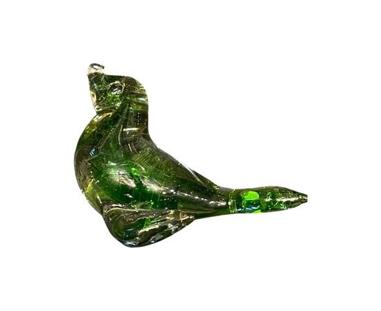 Heavy submerged glass seal with green tones.Seguso manufacture, Murano.     