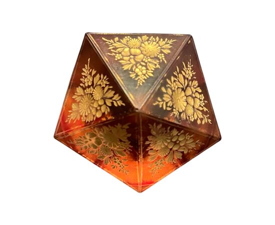 Fermacarte press papier in cristallo a forma geometrica con decoro floreale  dorato a bassorilievo.Boemia periodo biedermeier.