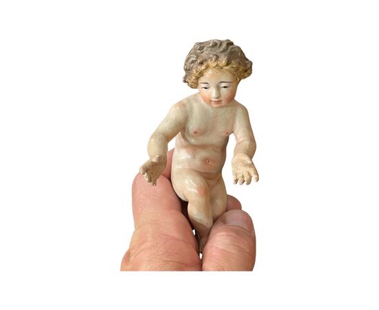 Gesu’Bambino in terracotta policroma con occhi dì vetro.Napoli.