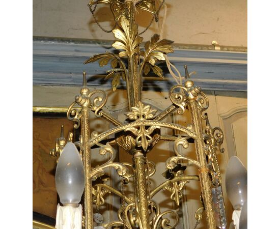  lamp190 - lampadario in bronzo dorato con cristalli, epoca '800, cm 75 x h 110