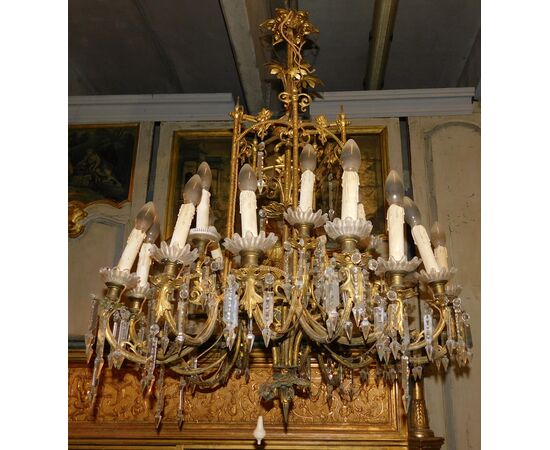 lamp190 - gilded bronze chandelier with crystals, 19th century, 75 xh 110 cm     