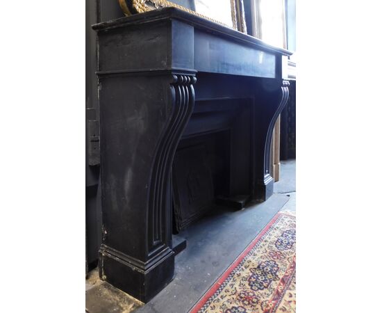 chm726 - antique black marble fireplace, 19th century, cm l 141 xh 106 xp 41     