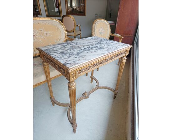 Rectangular coffee table in gilded wood with marble top     