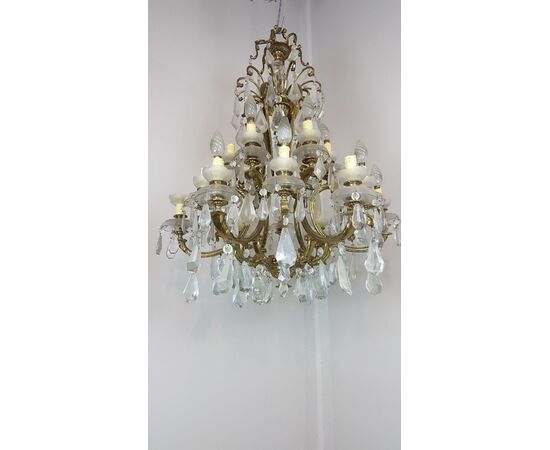 large antique chandelier in gilded bronze crystals early 1900 18 lights diam 70