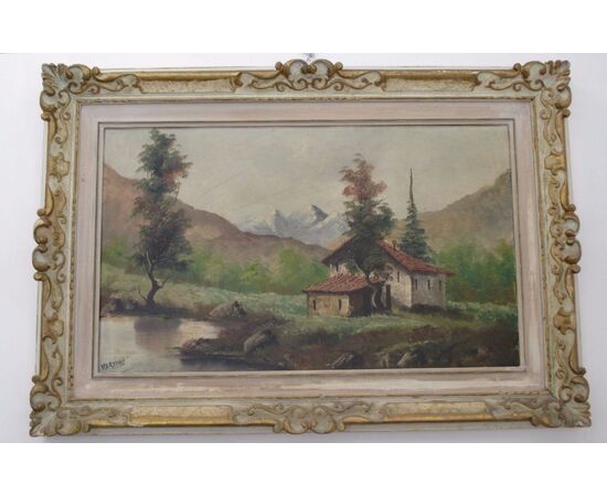 Picture - oil painting on canvas mountain landscape - early 900 - signed Martini     