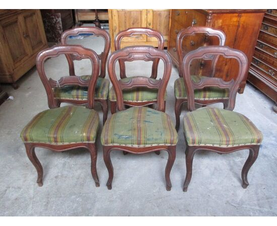 Group of six chairs luigi filippo walnut 1860 ca - to be restored     