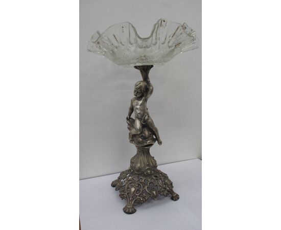 Silver centerpiece stand with putto - blown glass - vase - statue - 900     